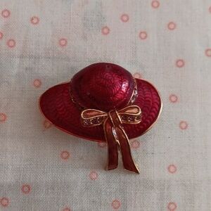 Red Hat Enamel with Red Bow Brooch